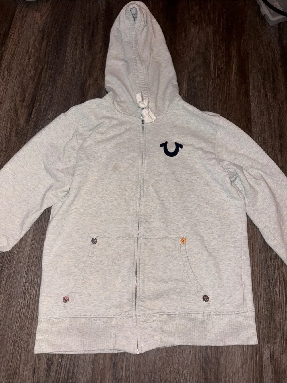 True Religion Heather Gray Zip-Up Hoodie with Black Logo
